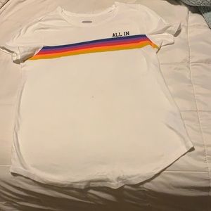 All In. Short sleeve tee. White with stripe